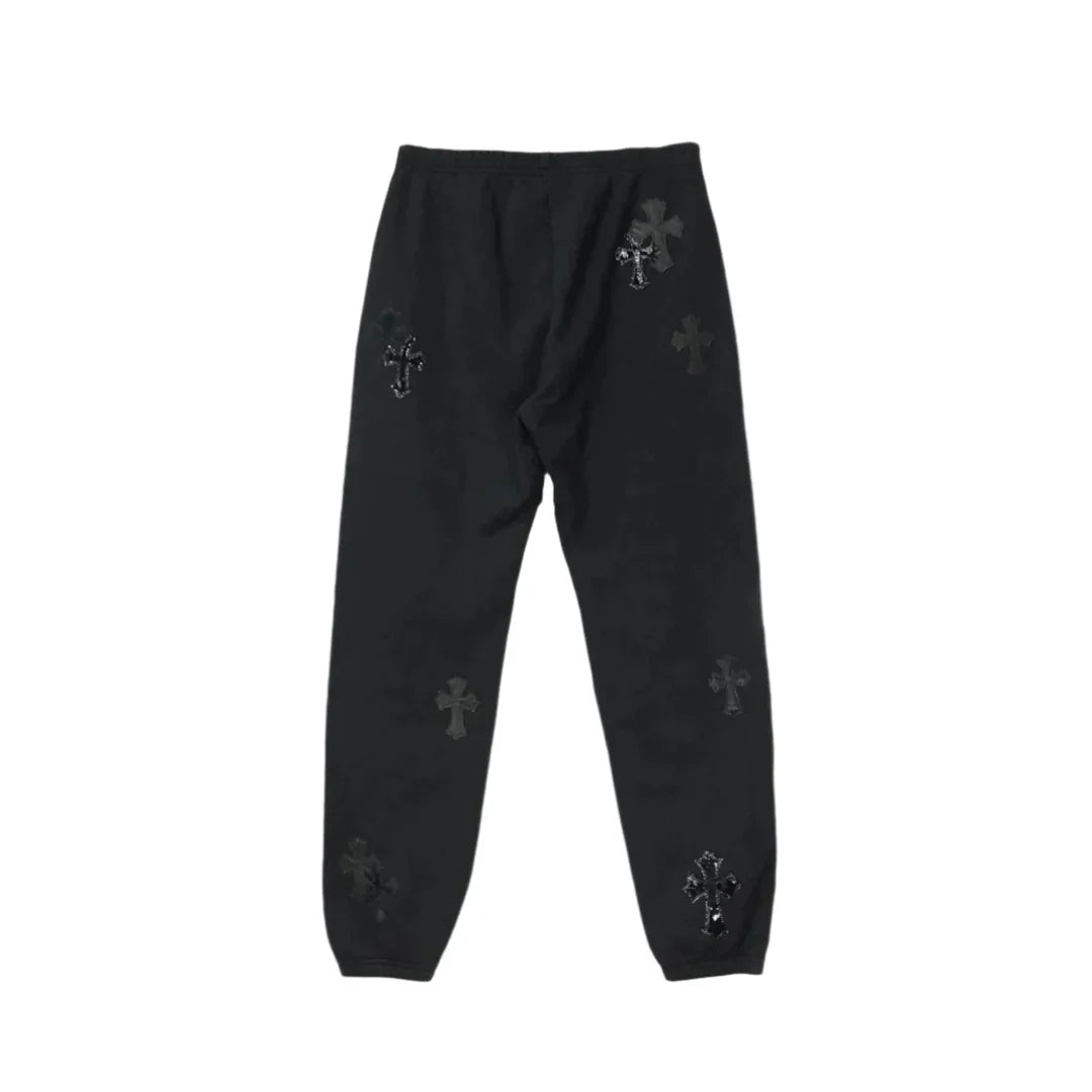 Chrome Hearts Patent Leather Cross Sweatpants | Medium, Black