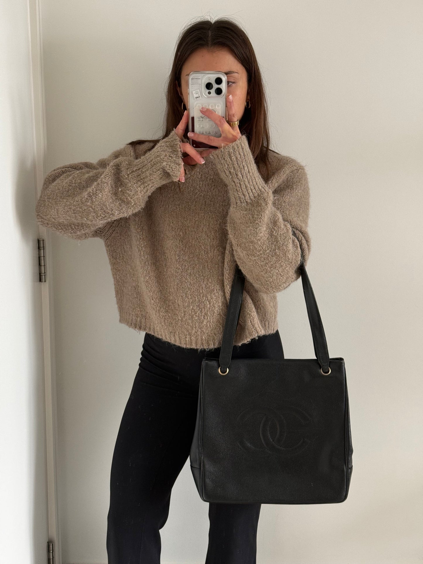 Vintage 1994 Chanel CC Black Caviar Leather Tote Bag | O/S, Multicoloured