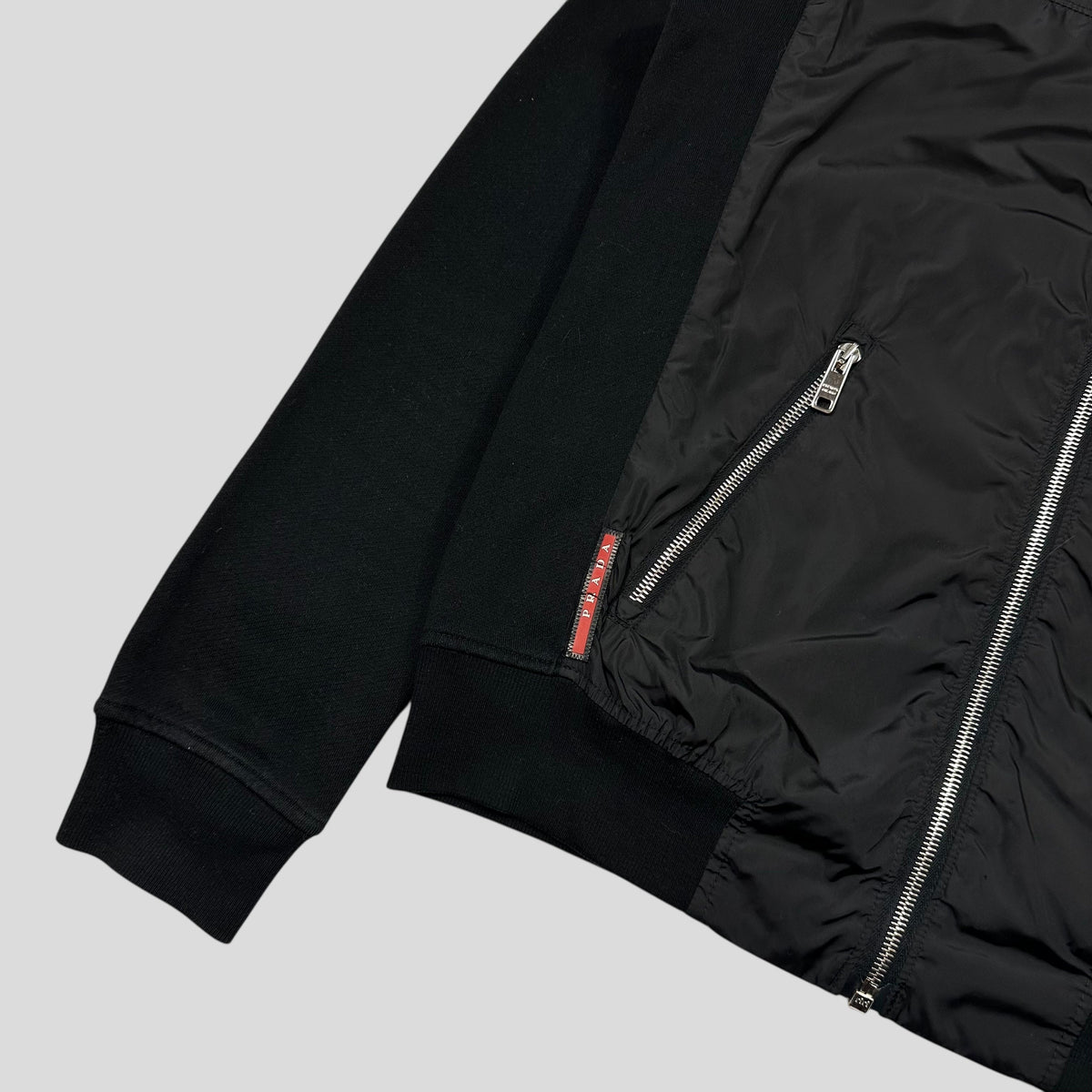Prada Sport 2013 Minimalistic Nylon Panelled Moto Jacket - S | Black