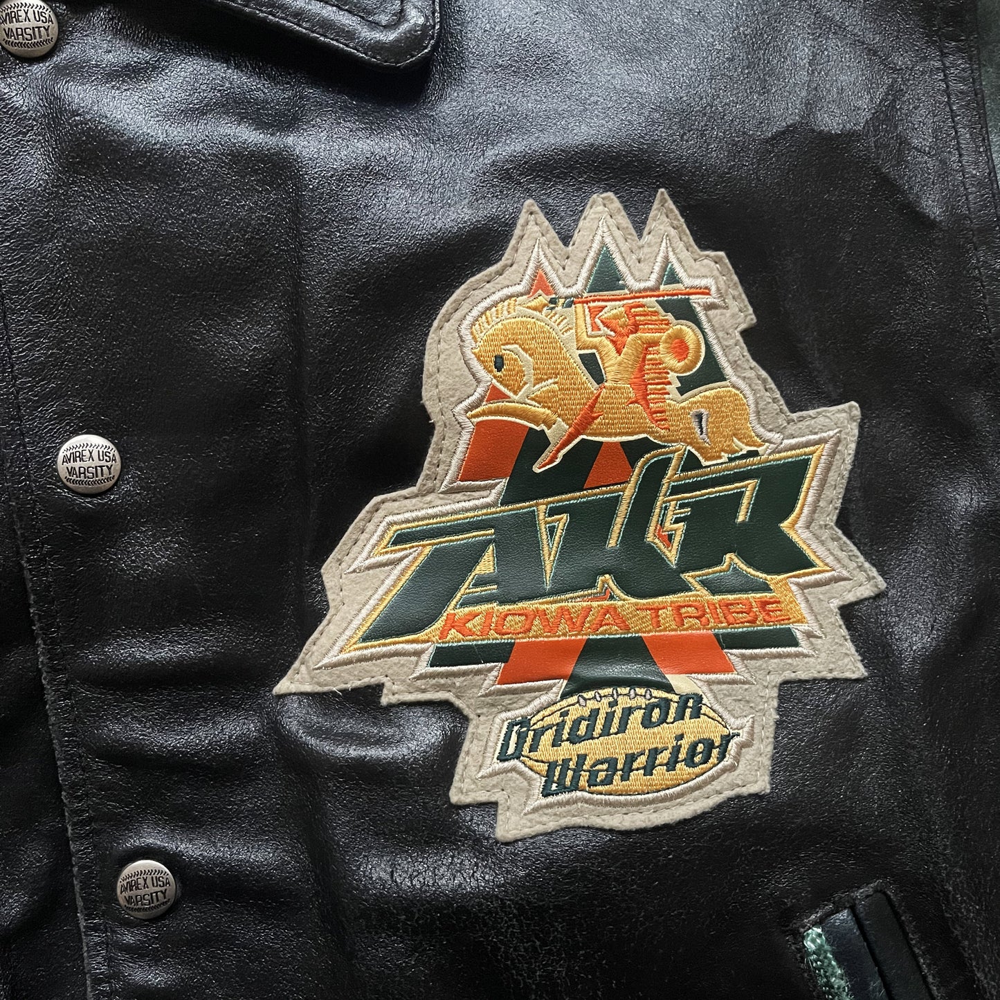 Avirex 'Oridian Warrior' Leather Varsity Jacket - M