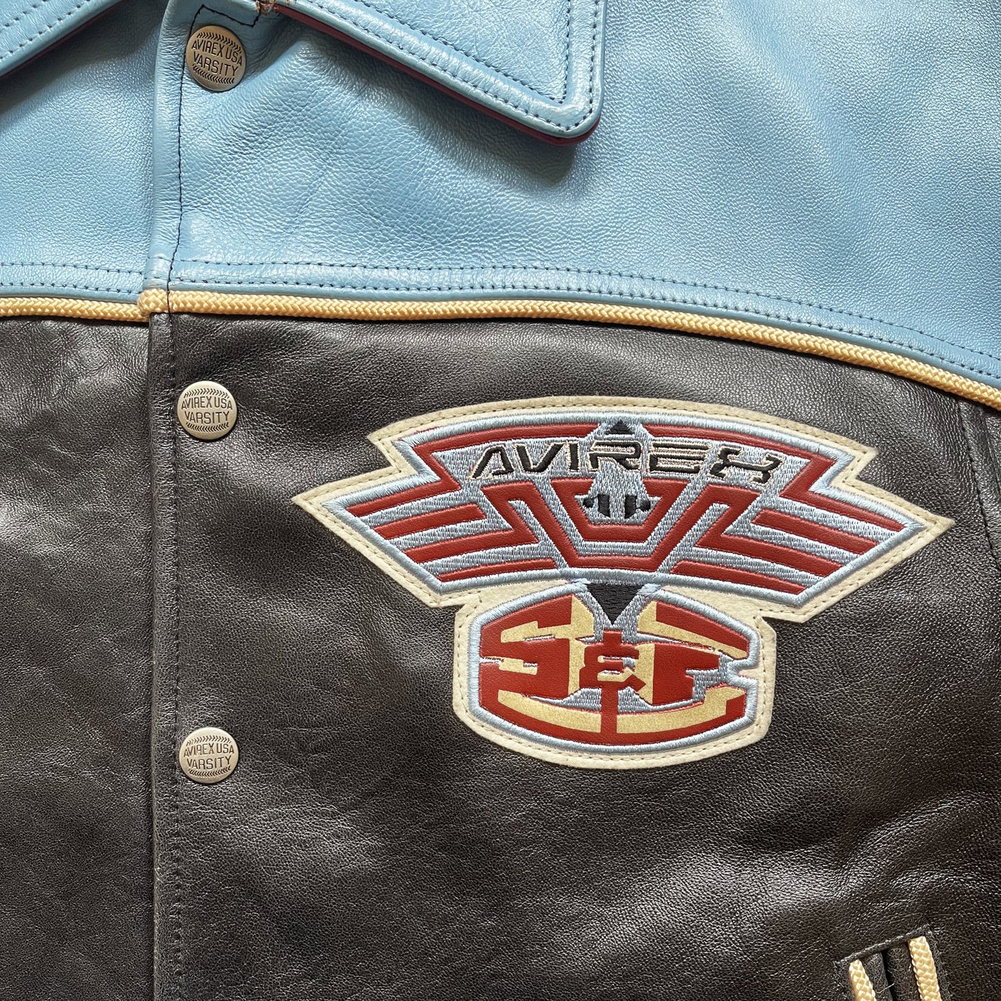 Avirex 'Snuk & Fox' Leather Varsity Jacket - S