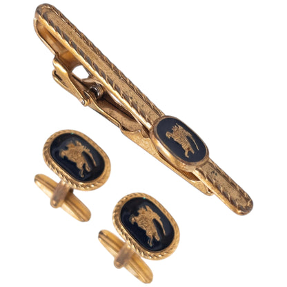 Vintage 90s Burberry Embossed Cufflinks & Tie Clip Set | O/S, Multicoloured