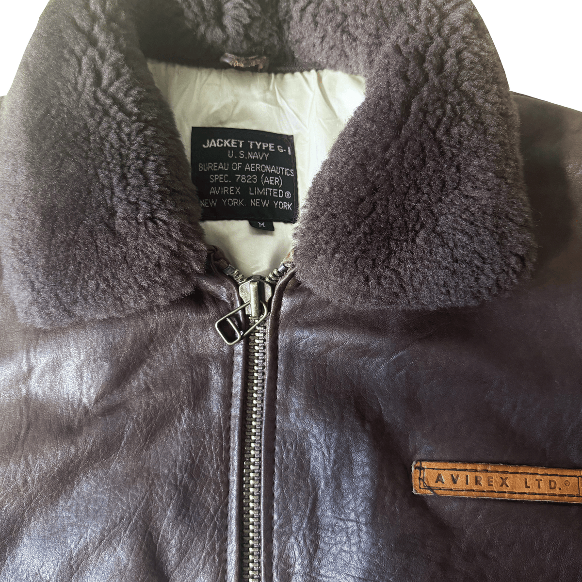 Avirex G-1 80's Leather Lambskin Flight Jacket Boa Collar - M | Medium, Red