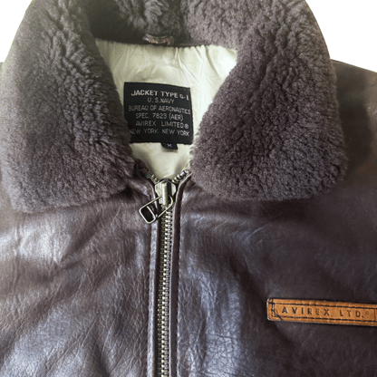 Avirex G-1 80's Leather Lambskin Flight Jacket Boa Collar - M | Medium, Red
