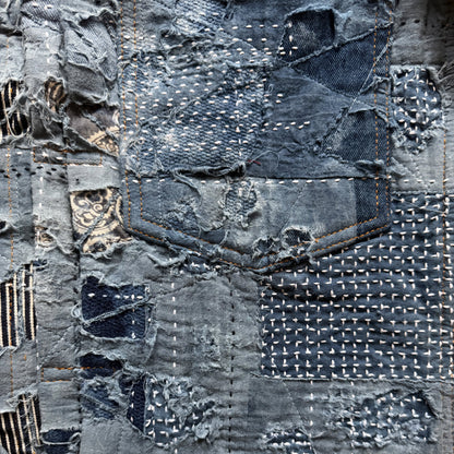 Indigo Boro Sashiko Distressed Denim Trucker Jacket - L