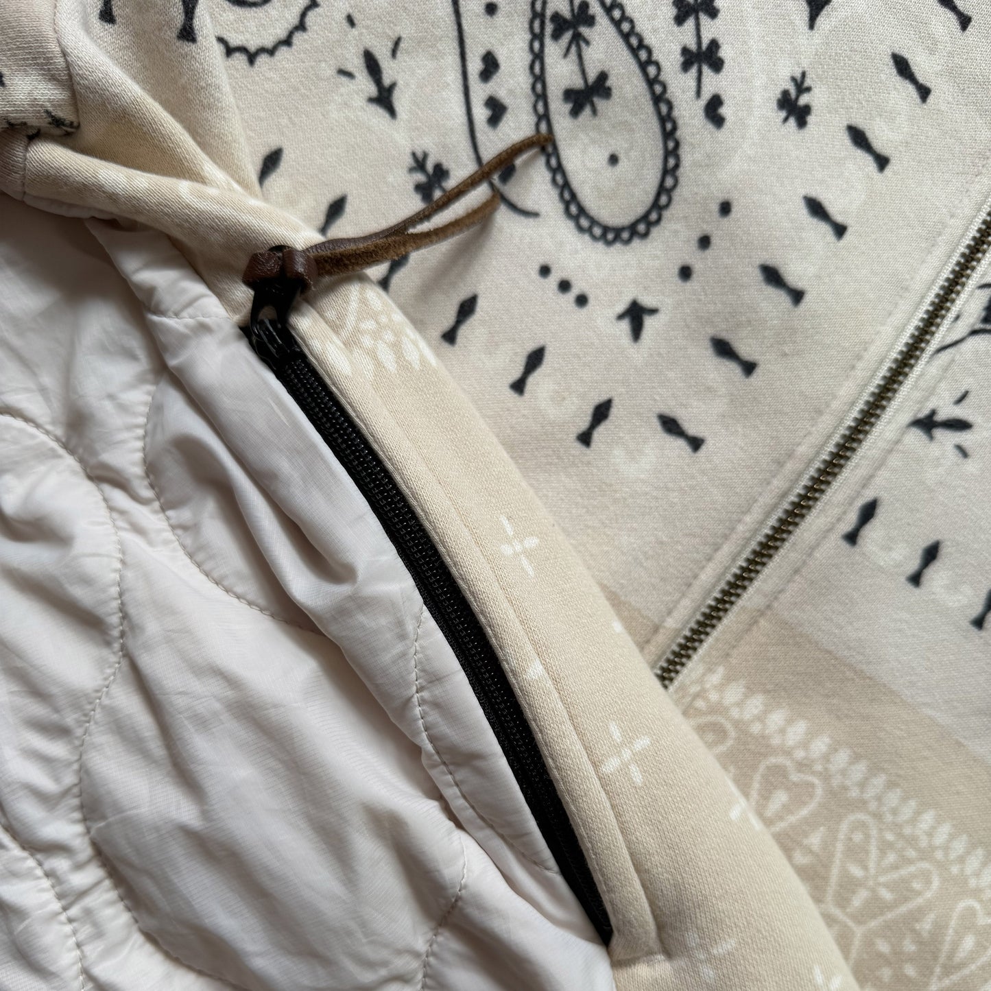 Kapital Bandana Quilted Shell Hoodie - L | Large, Beige