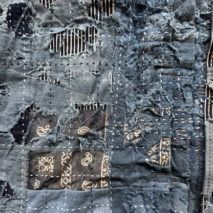 Indigo Boro Sashiko Distressed Denim Trucker Jacket - L