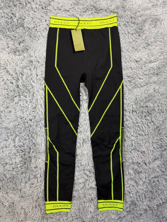 Gucci SS22 Jacquard Black Neon Logo Gym Legging Trousers - M/L | O/S, Black