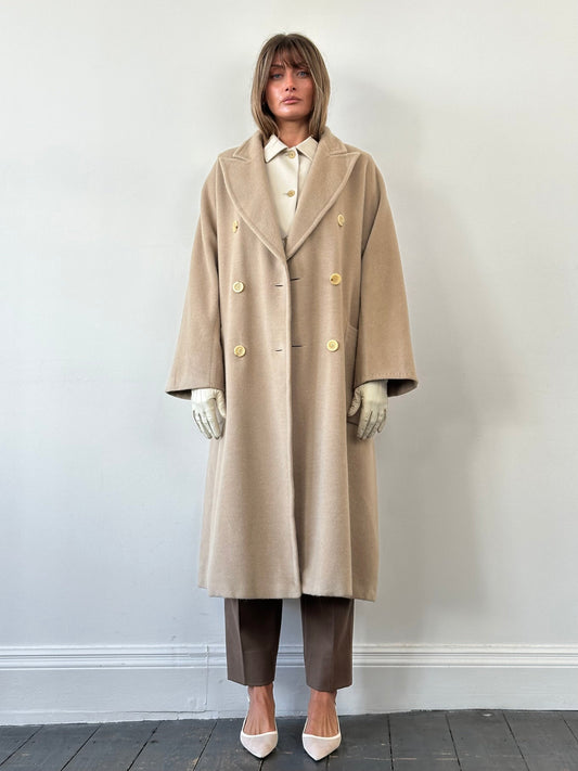 Max Mara Wool Cashmere Double Breasted Floor Length Coat - XL