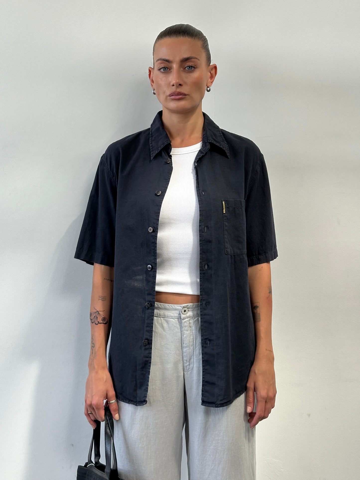 Armani Jeans Cotton Linen Logo Shirt - M/L