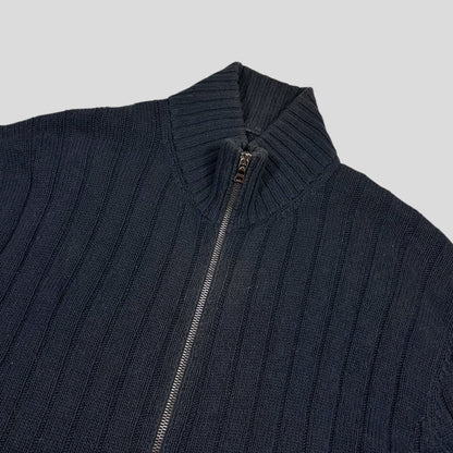 Prada Milano 2009 Ribbed Cotton Textured Navy Cardigan Jacket - L | Default Title, Navy