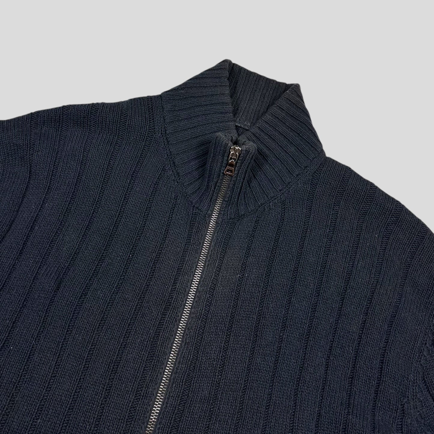 Prada Milano 2009 Ribbed Cotton Textured Navy Cardigan Jacket - L | Default Title, Navy