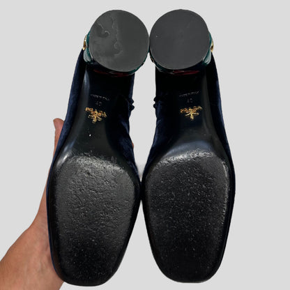 Prada Milano Floral Heel Blue Velvet Boots - UK7 | DEFAULT TITLE, Multicoloured
