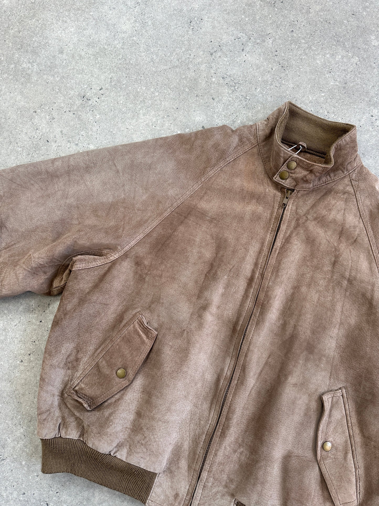 Vintage 1990s High Neck Suede Bomber Jacket - XL