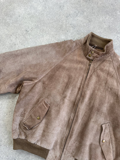 Vintage 1990s High Neck Suede Bomber Jacket - XL