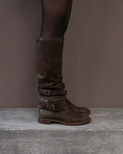 MIU MIU BROWN BUCKLE BOOTS (EU 39) | DEFAULT TITLE, Brown