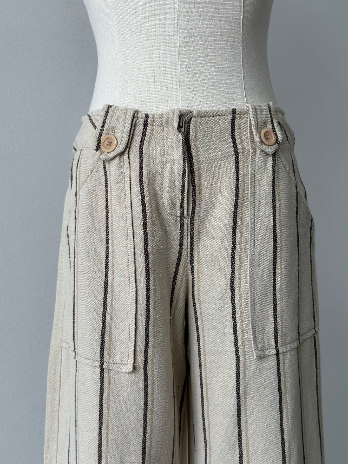 Max & Co 2000s Linen Cotton Striped Wide Leg Trousers - W26
