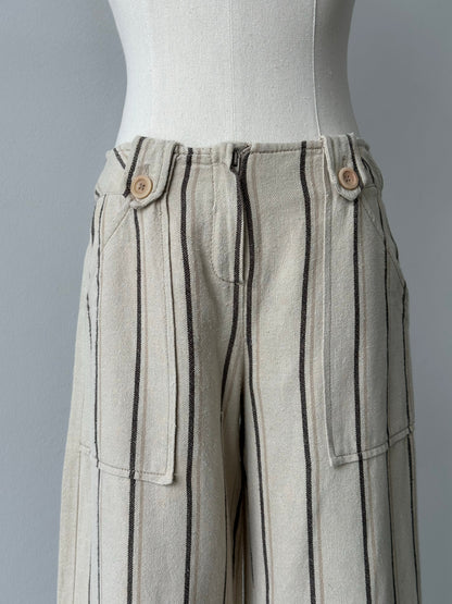 Max & Co 2000s Linen Cotton Striped Wide Leg Trousers - W26
