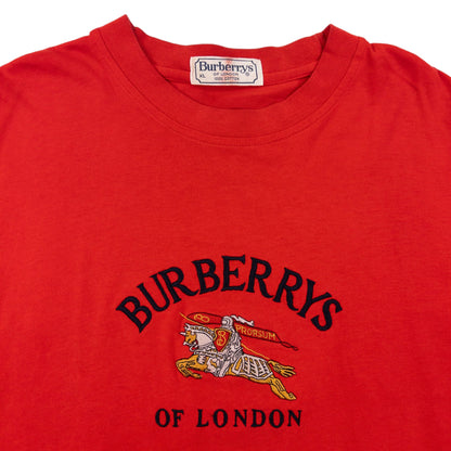 Vintage 90s Burberry Embroidered T Shirt Size M | Medium, Red