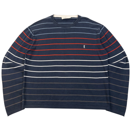 Vintage 2000s YSL Yves Saint Laurent Striped Jumper Size M | Medium, Navy