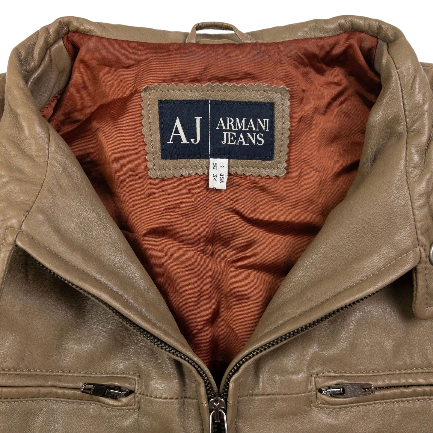 Vintage Armani Jeans Leather Biker Jacket Size M