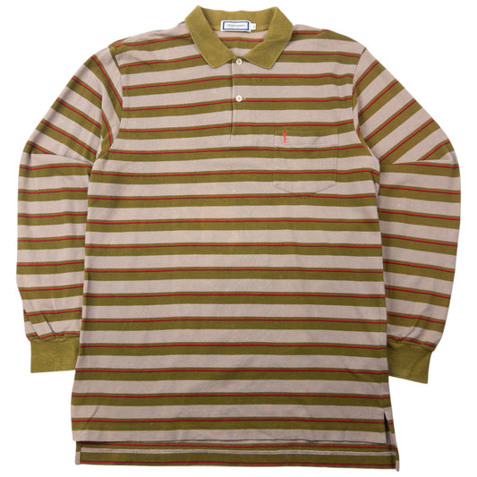 Vintage 80s YSL Yves Saint Laurent Striped Long Sleeve Polo Shirt Size M | Medium, Red