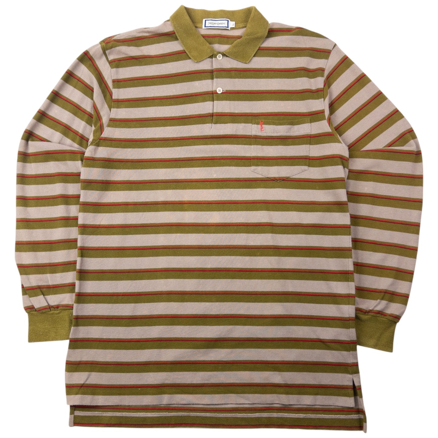Vintage 80s YSL Yves Saint Laurent Striped Long Sleeve Polo Shirt Size M | Medium, Red