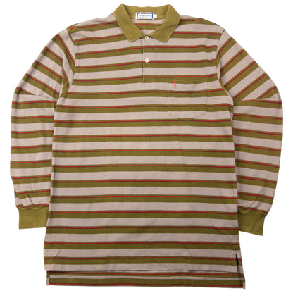 Vintage 80s YSL Yves Saint Laurent Striped Long Sleeve Polo Shirt Size M | Medium, Red
