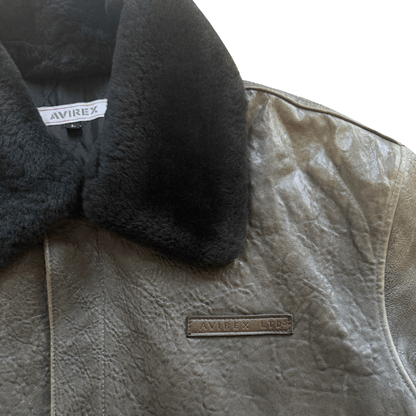 Avirex A2 Lambskin Leather Flight Jacket Boa Collar - L | Large, Black