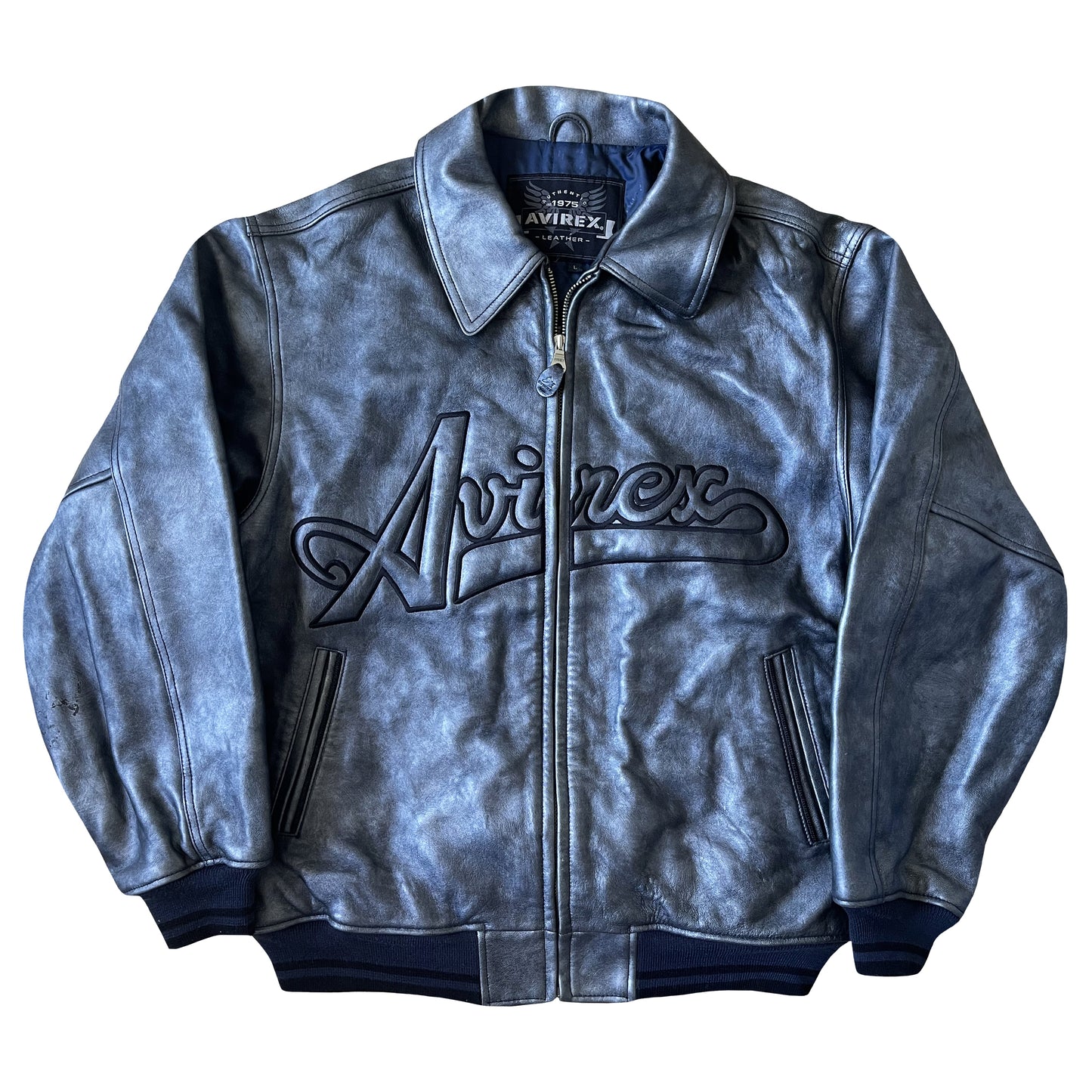 Avirex Spell Out Leather Varsity Jacket - L