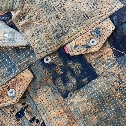 Boro Sashiko Distressed Denim Trucker Jacket - XL
