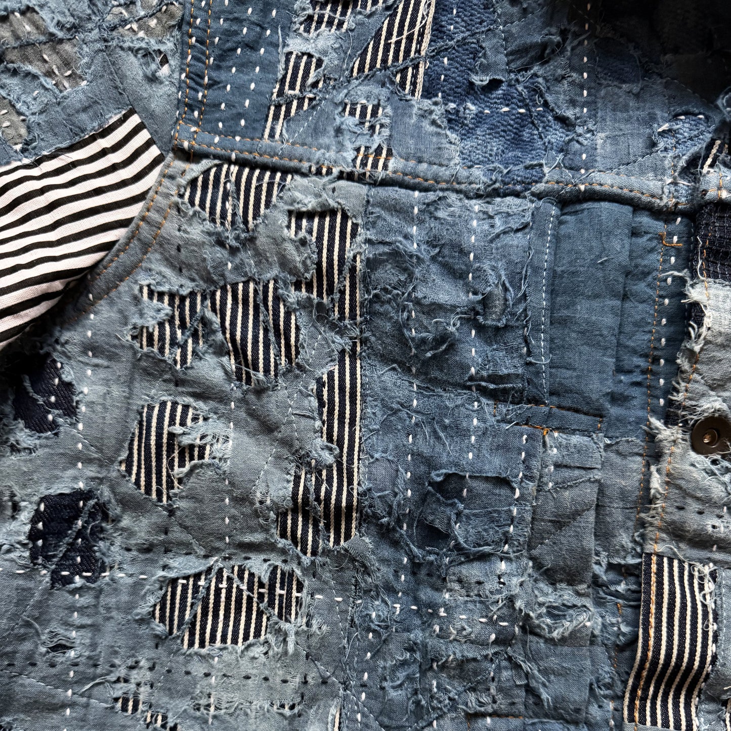 Indigo Boro Sashiko Distressed Denim Trucker Jacket - L