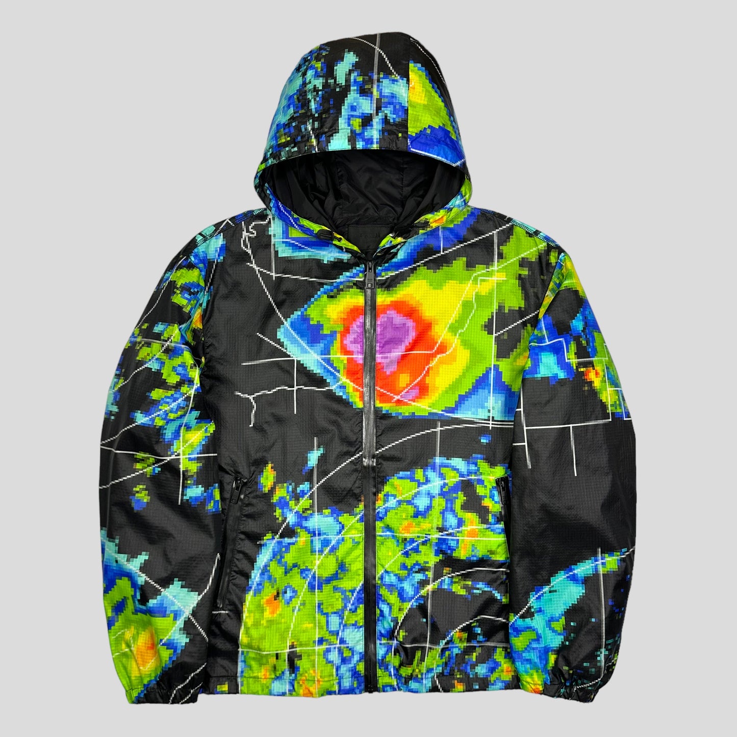 Prada Milano SS17 Radar Nylon Ripstop Jacket - M (L) | Medium, Black with Multicolor Heatmap Print