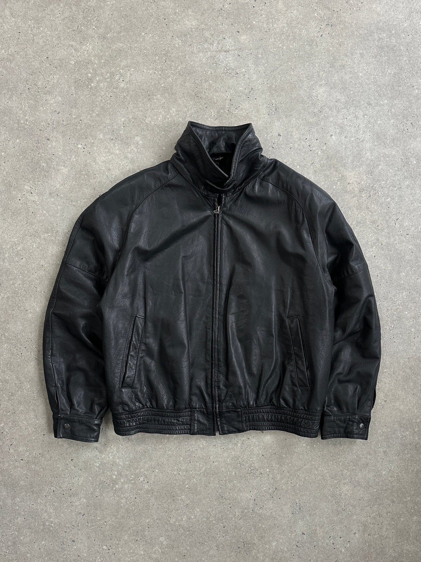 Vintage 1980s High Neck Leather Bomber Jacket - L