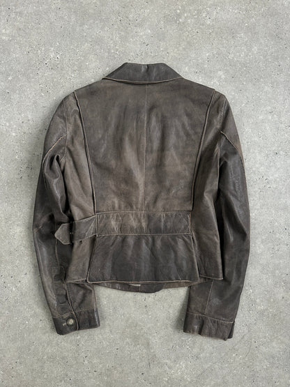 Emporio Armani Distressed Leather Jacket - S | XS-S, Distressed Brown