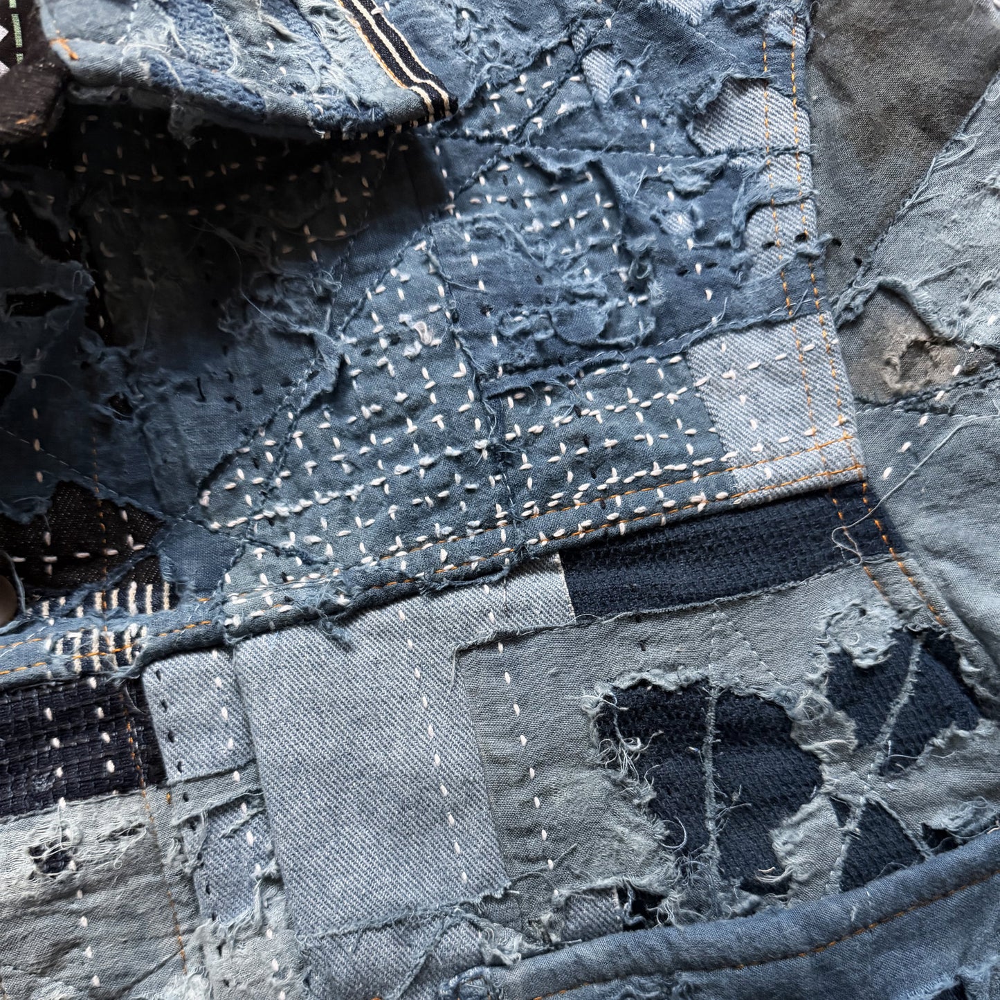 Indigo Boro Sashiko Distressed Denim Trucker Jacket - L
