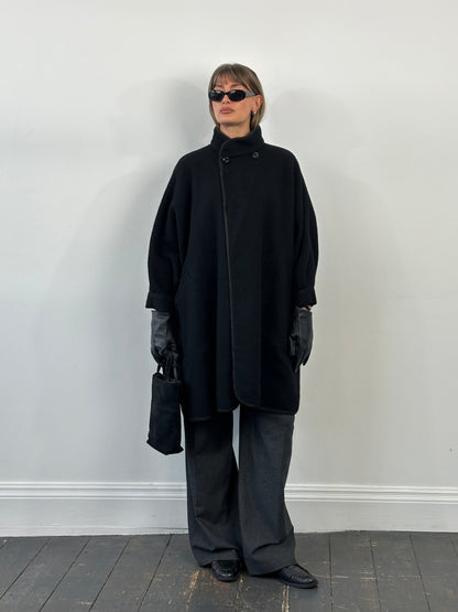 Vinatge 1990s High Neck Wool Cape Coat - L/XL