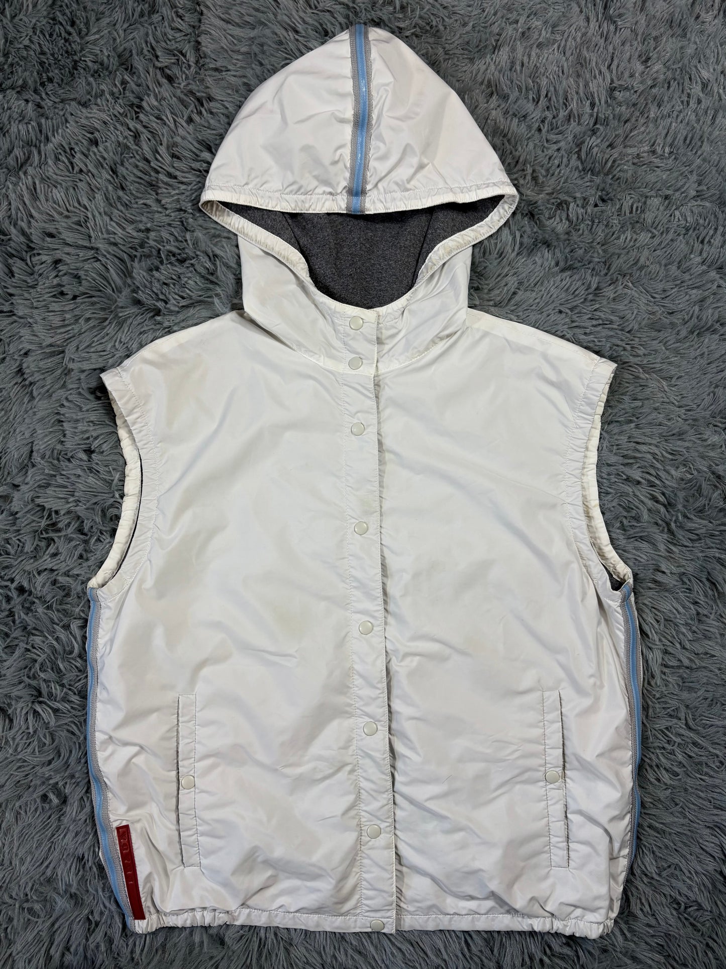 Prada Sport SS00 Gel Seam White Nylon Hooded Gilet Jacket - S | O/S, Multicoloured