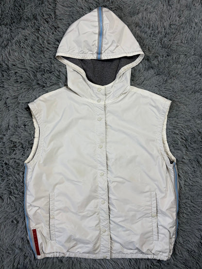 Prada Sport SS00 Gel Seam White Nylon Hooded Gilet Jacket - S | O/S, Multicoloured