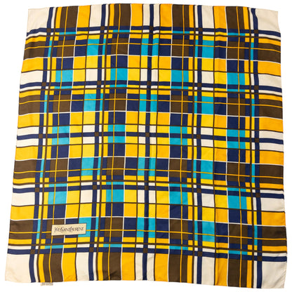 Vintage 80s YSL Yves Saint Laurent Checkered Silk Scarf | O/S, Red