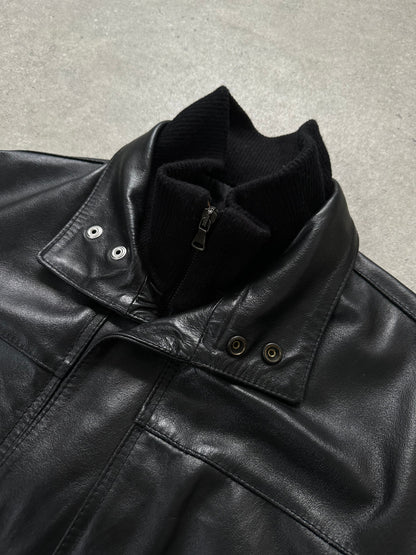 Italian Vintage 1990s Funnel Neck Leather Trench Coat - XL