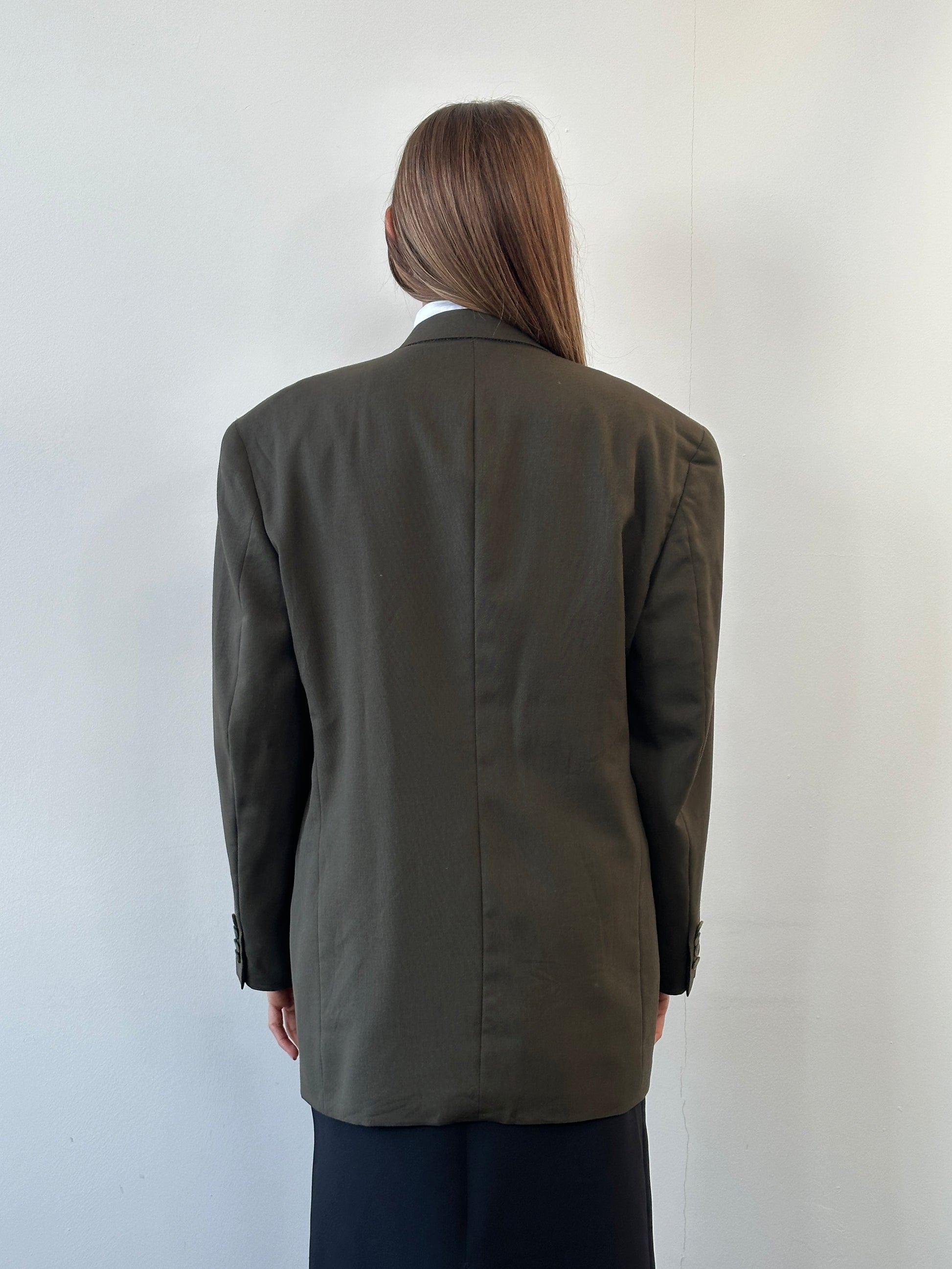 Christian Dior Monsieur 1980s pure wool double-breasted blazer, size 41R/XL, in classic tailored style with notch lapels and front buttons.