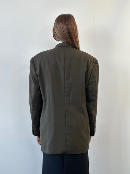 Christian Dior Monsieur 1980s pure wool double-breasted blazer, size 41R/XL, in classic tailored style with notch lapels and front buttons.