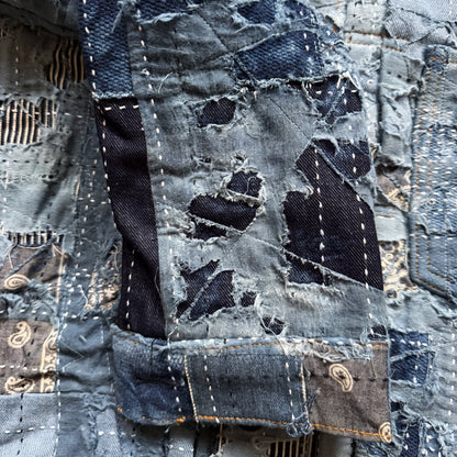 Indigo Boro Sashiko Distressed Denim Trucker Jacket - L