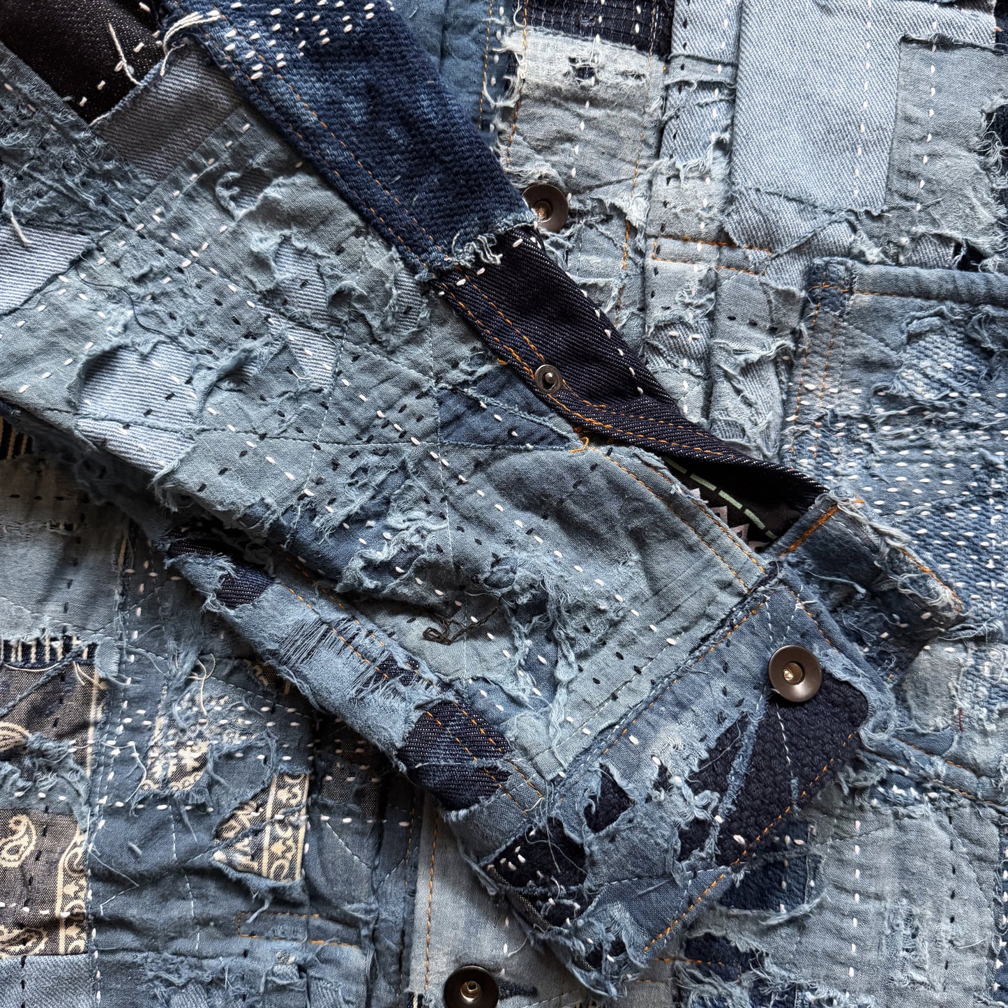 Indigo Boro Sashiko Distressed Denim Trucker Jacket - L