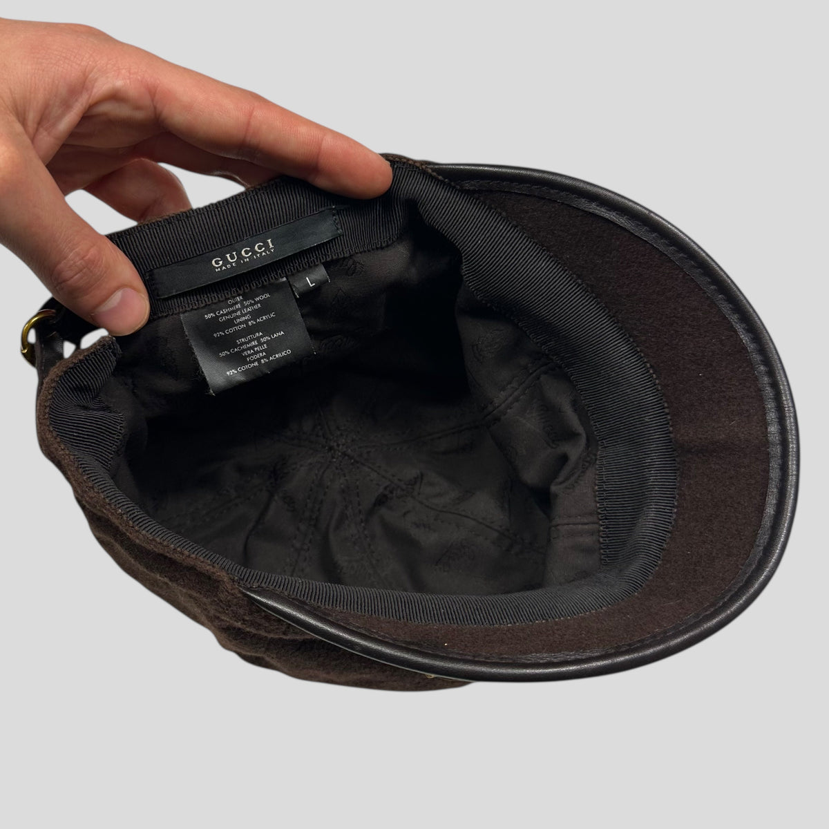 Gucci 00’s Cashmere Wool Leather Newsboy Jockey Hat - S/M | O/S, Brown