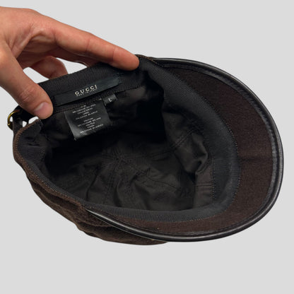 Gucci 00’s Cashmere Wool Leather Newsboy Jockey Hat - S/M | O/S, Brown