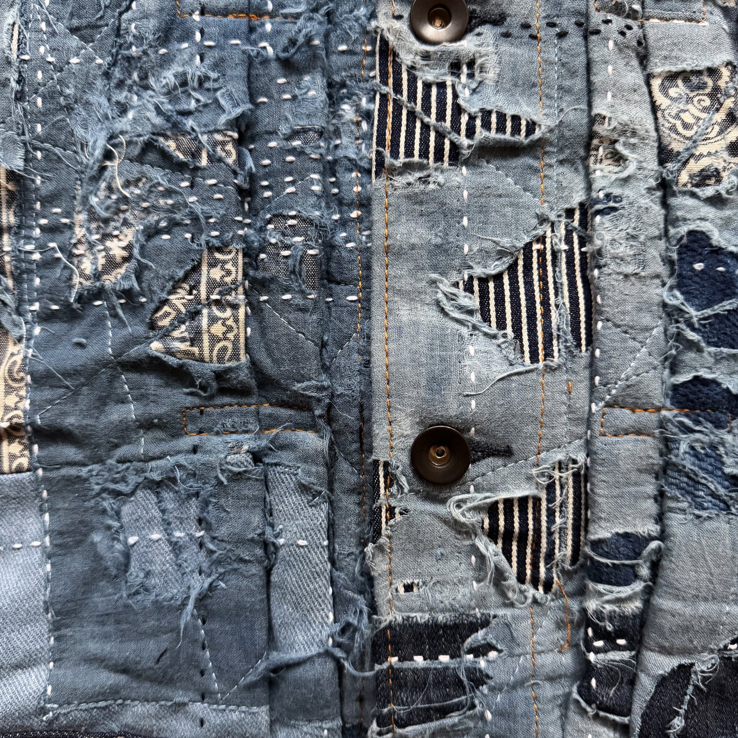 Indigo Boro Sashiko Distressed Denim Trucker Jacket - L
