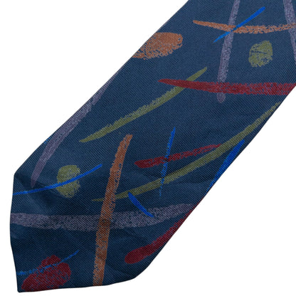 Vintage 90s Issey Miyake Pattern Silk Tie | O/S, Blue