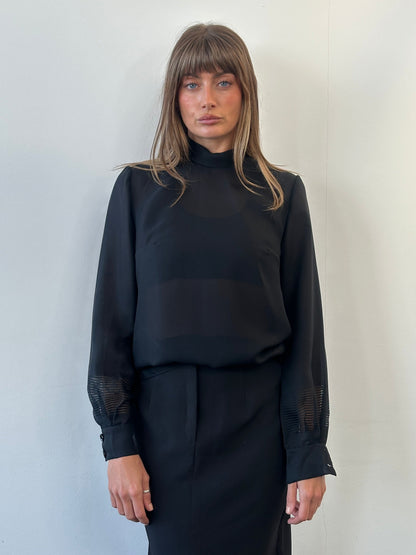 Vintage 1990s Sheer Stripe Panel Top - M